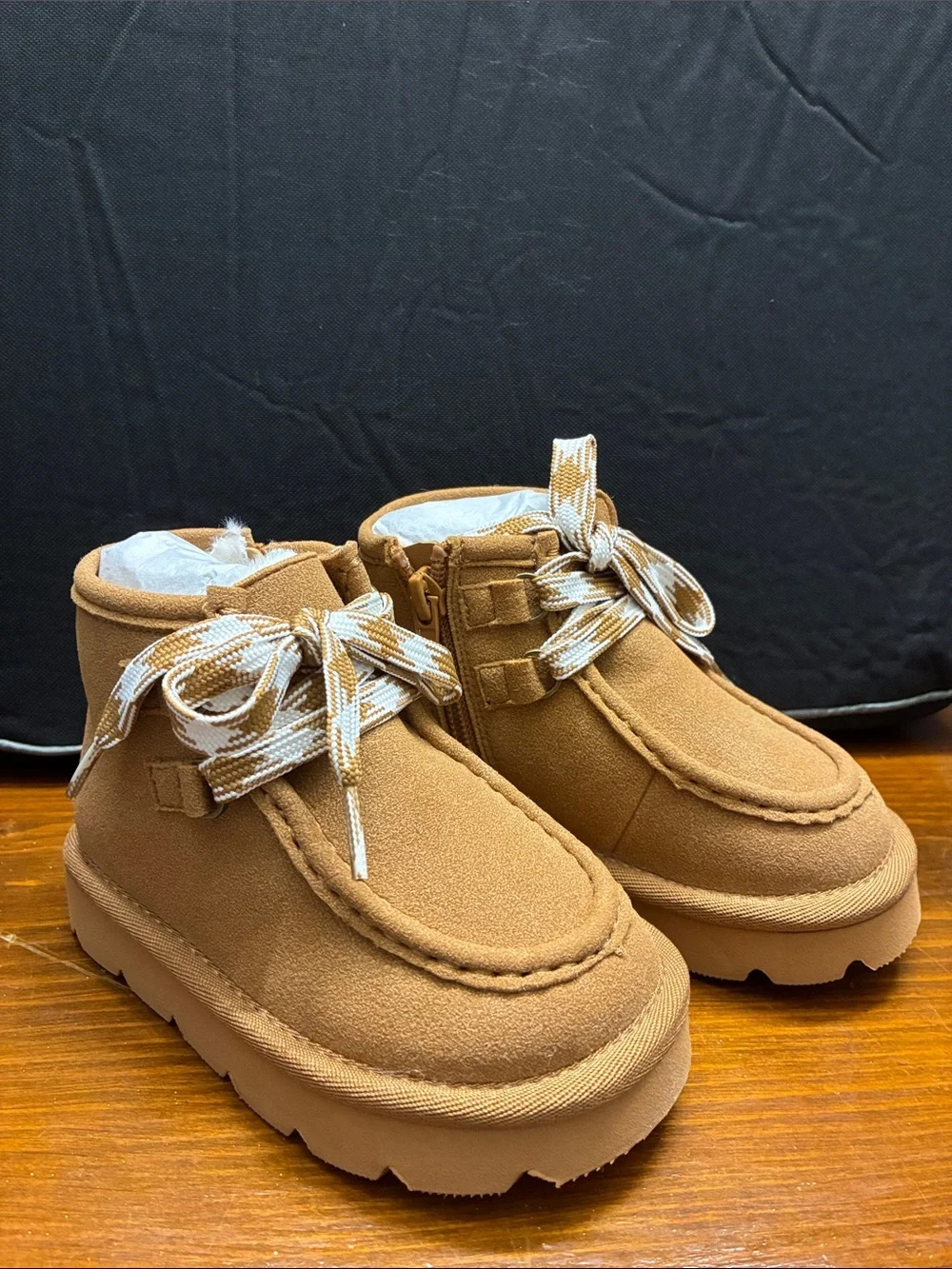 Kids Pat Pat Tan Suede Lace-Up Ankle Shoes
